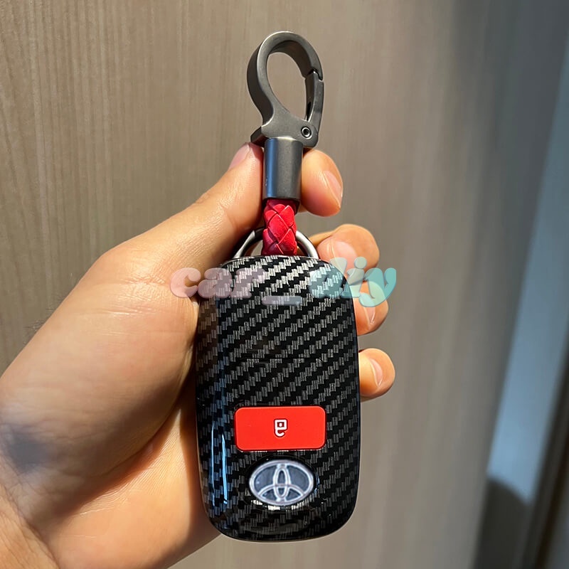 Case Pelindung Kunci Remote Mobil Bahan Carbon Fiber Untuk Toyota Veloz Raize Avanza2022