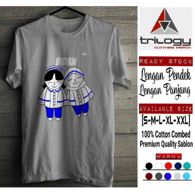 KAOS WANITA BIDAN SABLON DEPAN BERWARNA - READY SIZE S-XXL