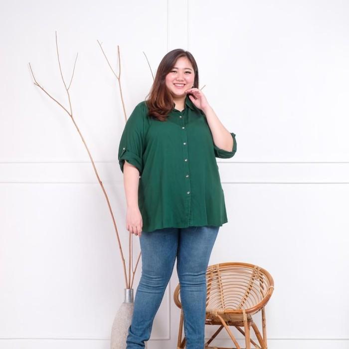 8.8 Atasan Kemeja Wanita Rayon Basic Polos Warna Hijau Botol Xxl Limited