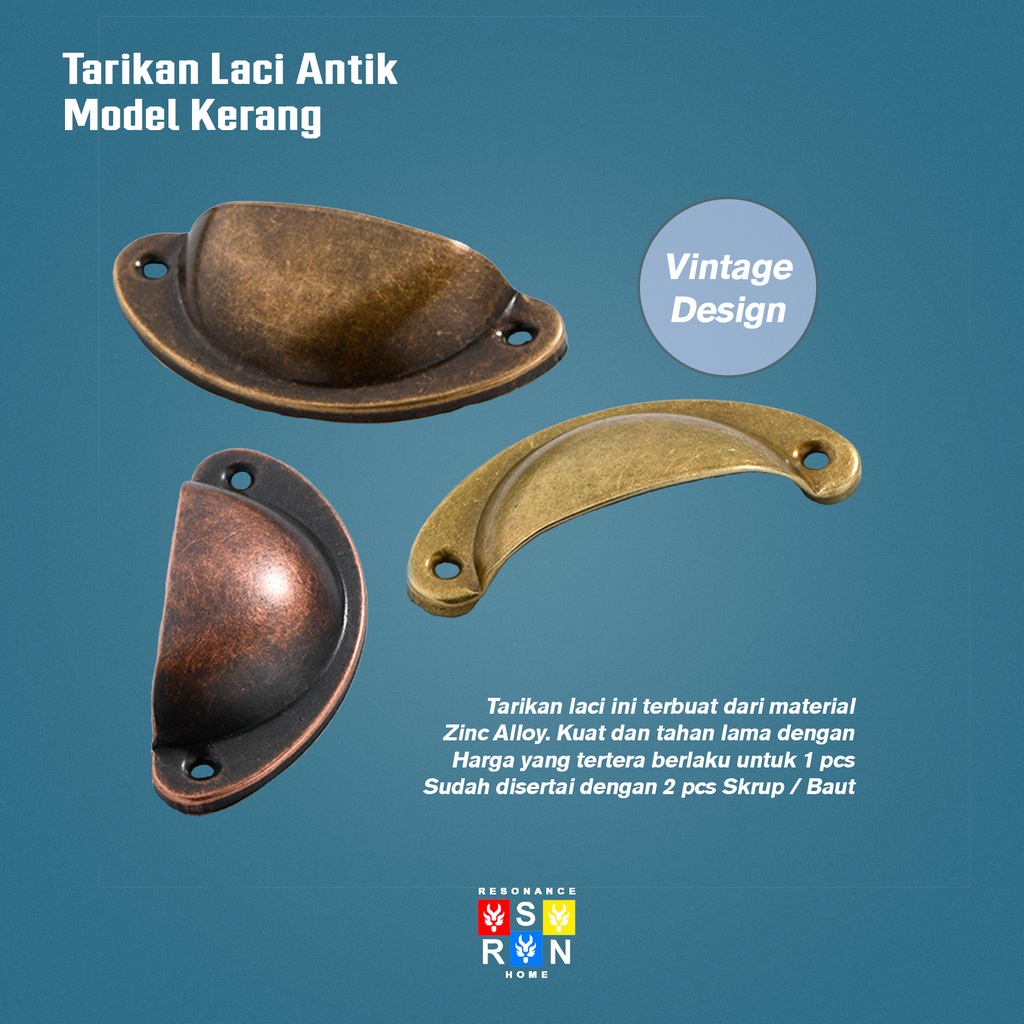 Tarikan Laci Antik Vintage Model Kerang / Antique Drawer Handle Resonance Home