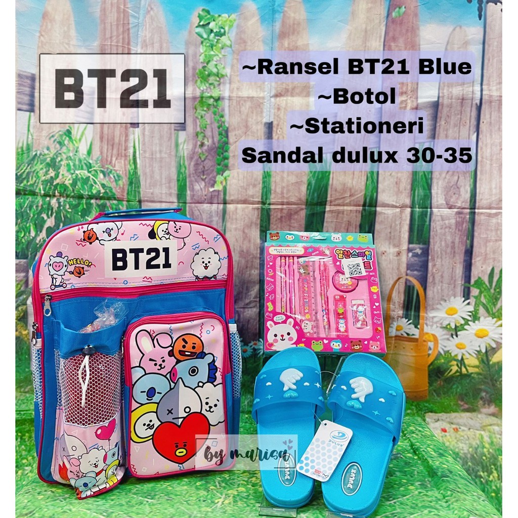 Tas Anak Perempuan BT21 Blue 4 In 1 Ransel Sekolah Anak Paud TK SD