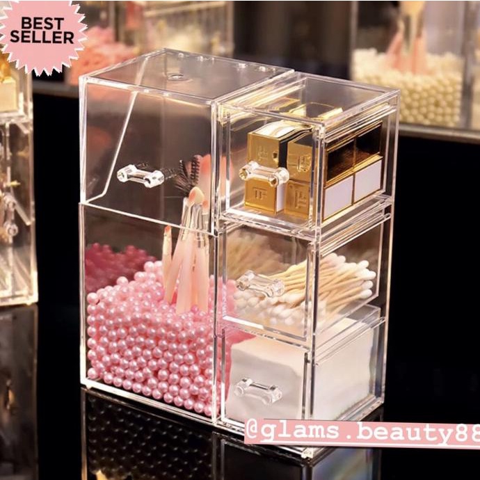 

Brush Holder Acrylic + 3 drawers multifunction (included bubble pearl)