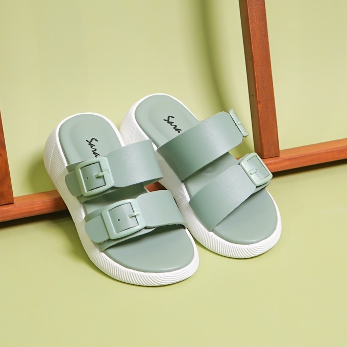 Sara Sara JEAN KIDS Sandal slop anak perempuan casual sendal selop anak cewek sol karet platform model ban dua gesper size 26-30 kekinian