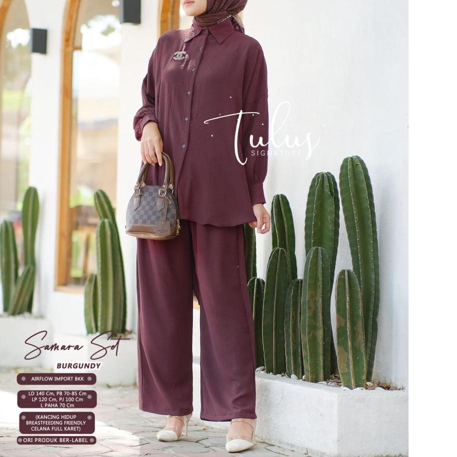 Tulus Signature Samara Set / One Set Jumbo Airflow Crinkle  Motif Polos / Setelan Wanita LD 140 / St