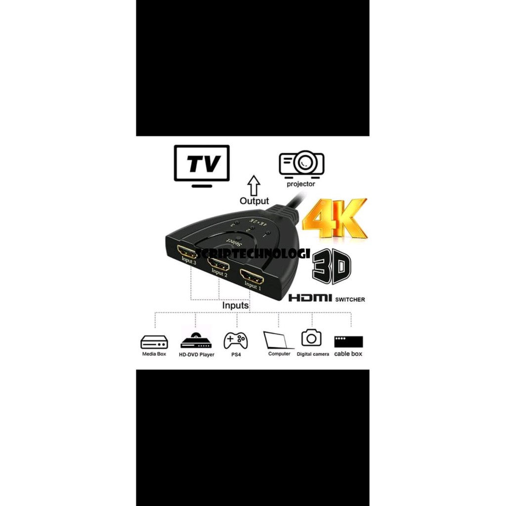 Kabel HDMI Splitter 3 Port Full HD 1080 HDMI Switcher 4k