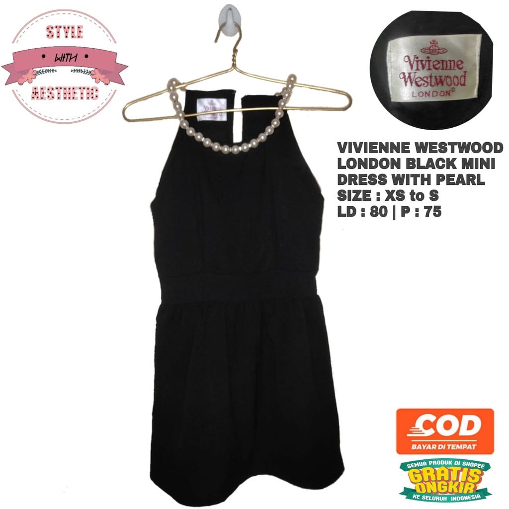[FREE GIFT] - [COD/SAMEDAY/INSTANT] -  VIVIENNE WESTWOOD BLACK MINI DRESS WITH PEARL - PRELOVED