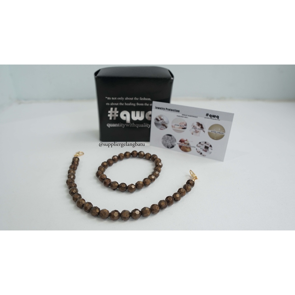 1 set STRAP MASK dan GELANG etnik bulat cutting 8mm tembaga bakar