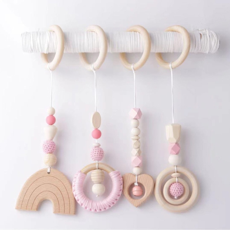 Mary 4pcs / Set Gelang Teether Rattle Bahan Kayu Beech Alami Untuk Bayi