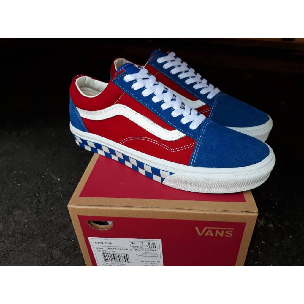 vans style 36 bmx red white & blue checkerboard skate shoes