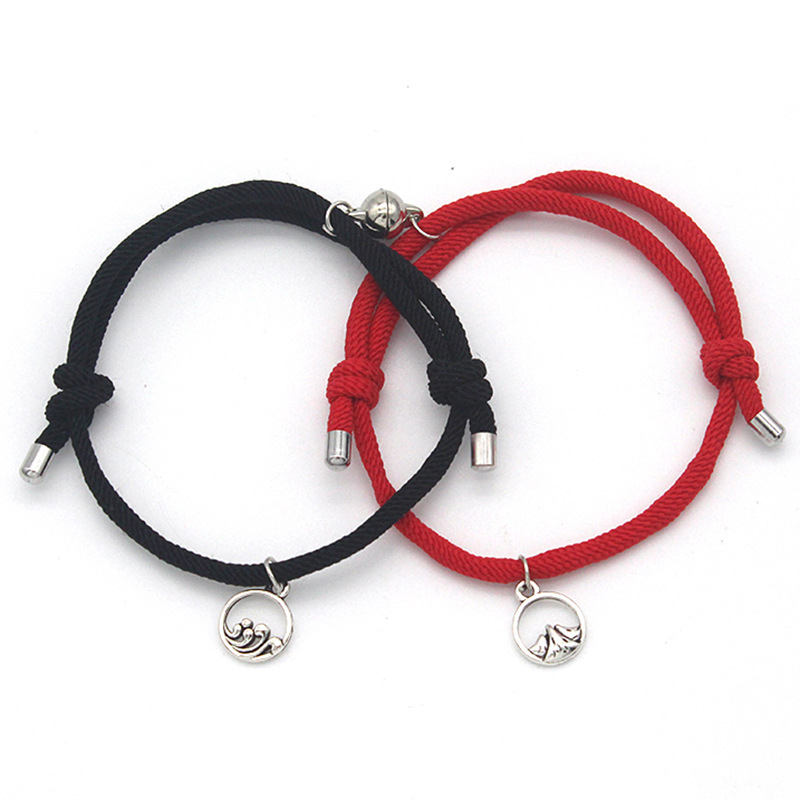 XiaoboACC 2Pcs / Set Gelang Tangan Pasangan / Pria / Wanita Desain Bulan / Matahari / Eternal / Hati