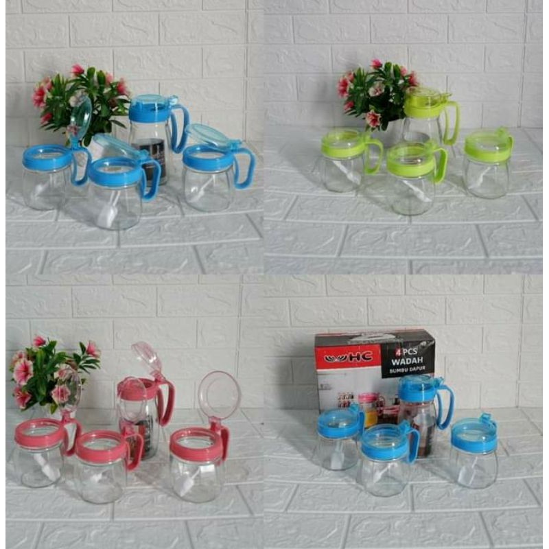 Wadah Bumbu Dapur 4 Pcs HC - Tempat Bumbu Dapur - Toples Bumbu Dapur - Set Bumbu Dapur