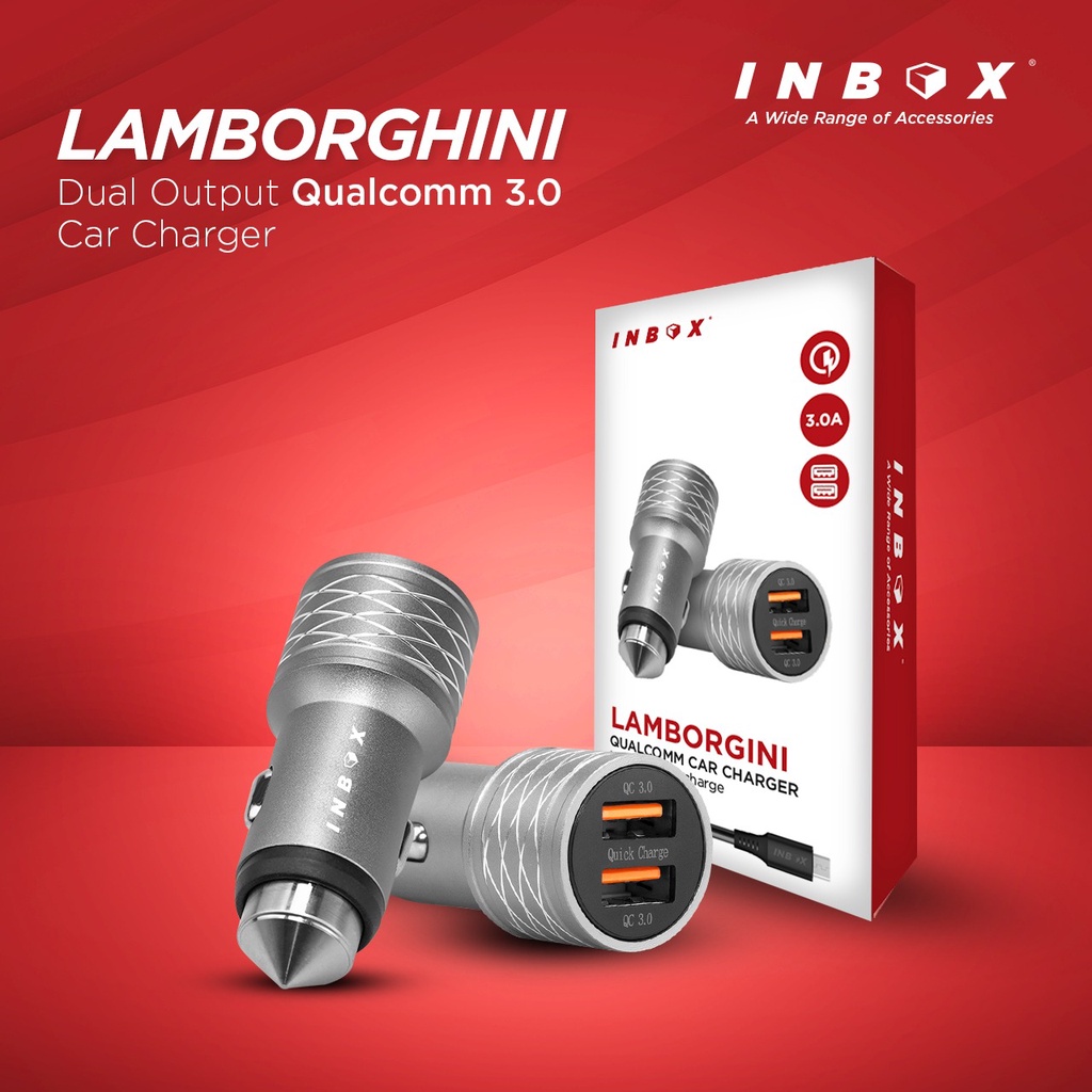 Car Charger INBOX LAMBORGHINI 3A QC 3.0 Dual USB Free Kabel Data