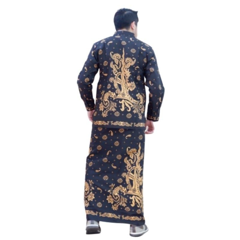 Setelan Baju Kemeja Pria Lengan Panjang Pendek Set Sarung Celana Formal kasual  Atasan Cowok Batik S