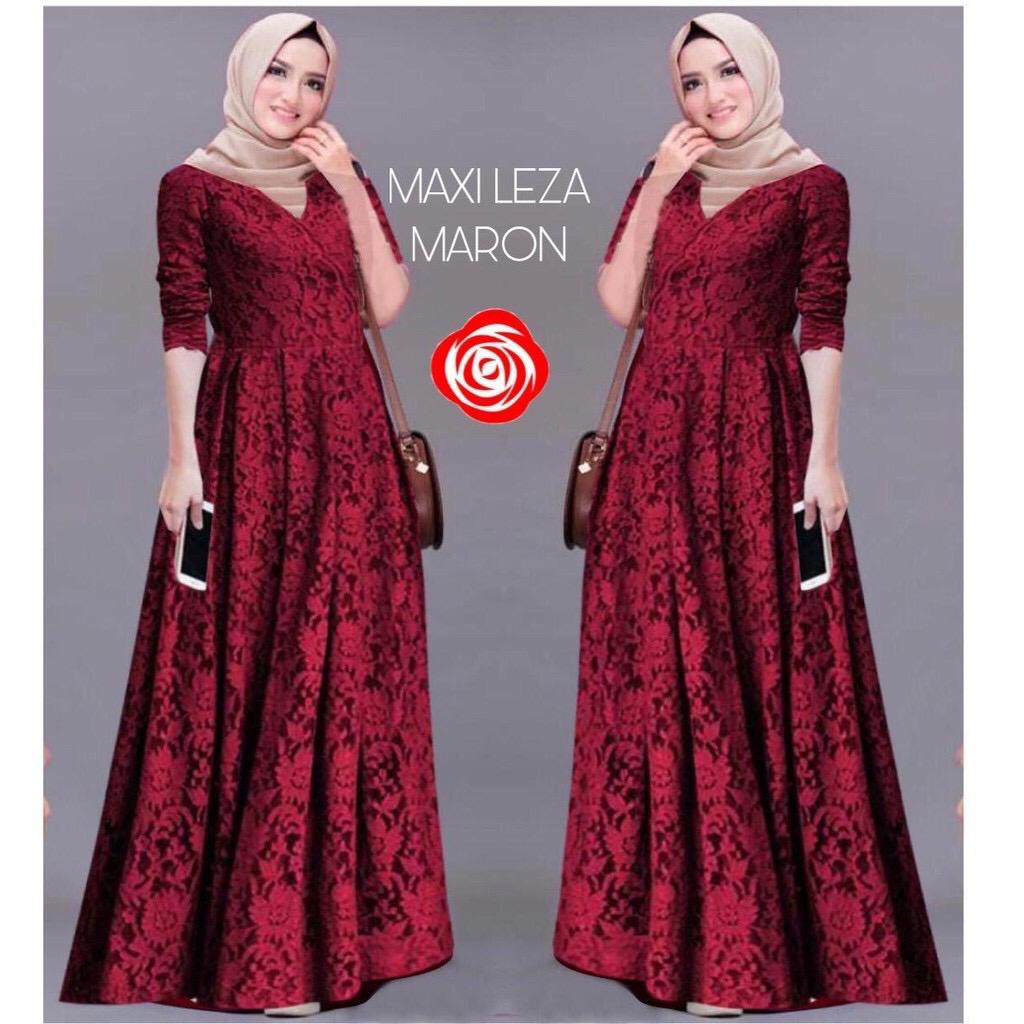 Leza Gamis Terbaru Maxi Dress Full Brukat Remaja Dewasa Wanita Terbaru - Size M L XL