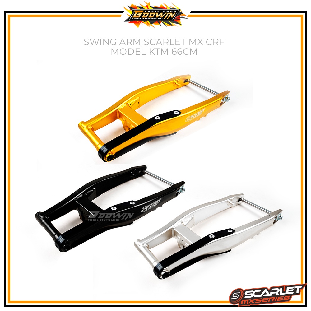 Swing Arm Scarlet MX 10916 CRF 150L 66 Cm / KLX 150 / YAMAHA WR 155  Model KTM Almunium 66 Cm Gold Hitam Merah Silver