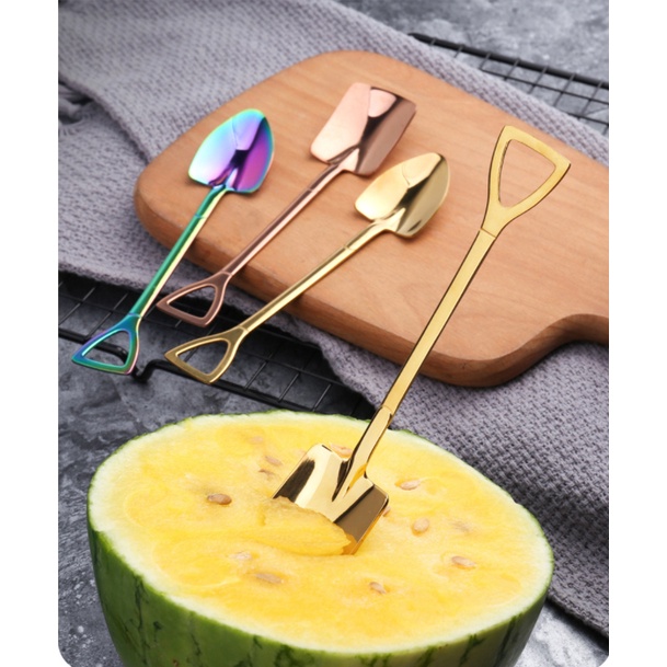 CAFE Sendok Dessert Sekop Unik scoop Ice cream Buah cake Lucu Gold Stainless Teh Kopi fruit spade yogurt cantik-4