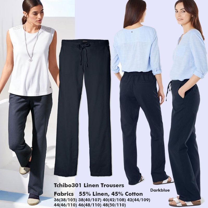 Tchibo301 Linen Trousers DARKBLUE