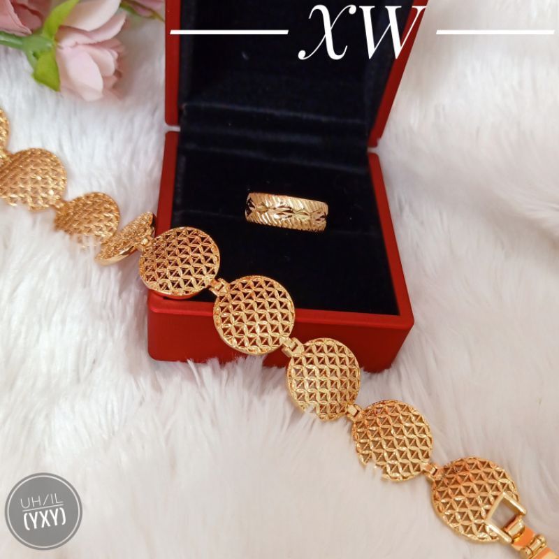 Perhiasan Set Gelang Cincin Gold Yaxiya XW24042101