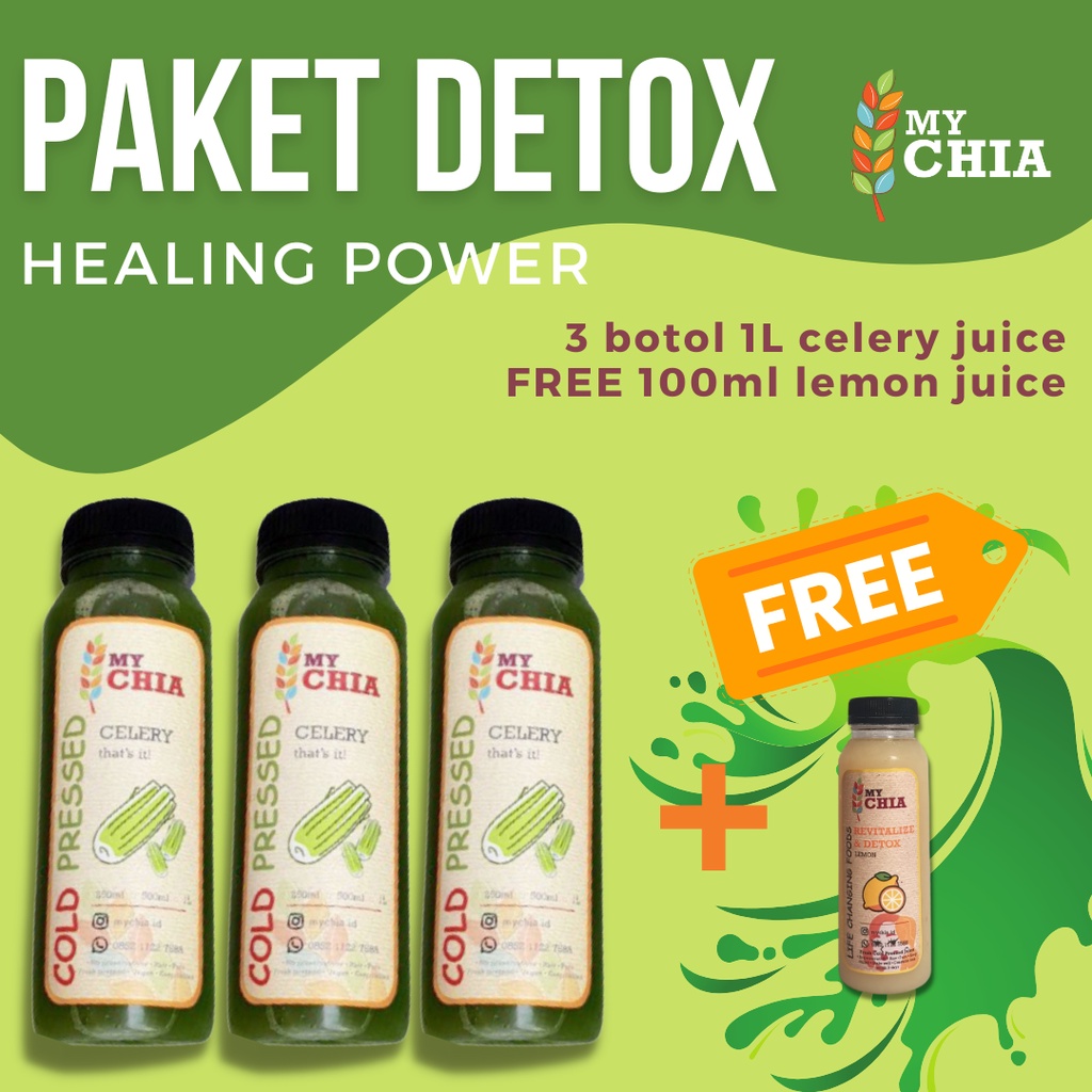 

Paket jus seledri 3 hari : Celery Juice Cold Pressed Level 1/2/3 3 botol 1 Liter