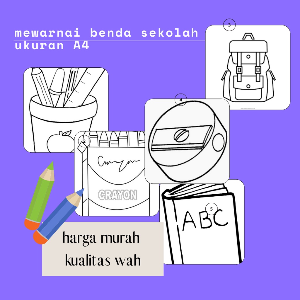 

Mewarnai Tema Benda sekolah A4