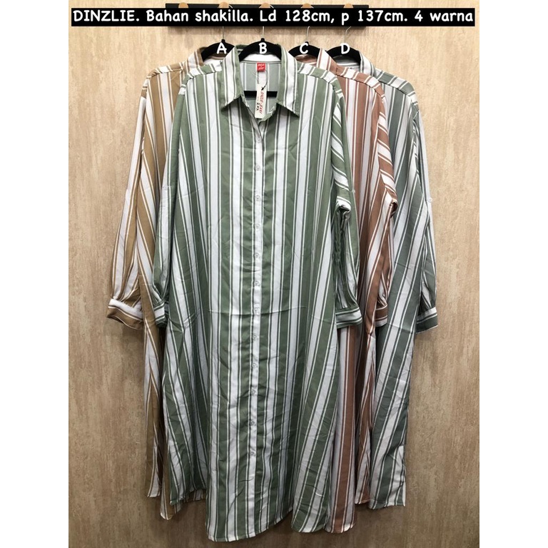 DINZLIE LONG TUNIK LONG TUNIC LONGTUNIK LONGDRESS GAMIS BAHAN SHAKILLA MOTIF SALUR UKURAN JUMBO BIGS