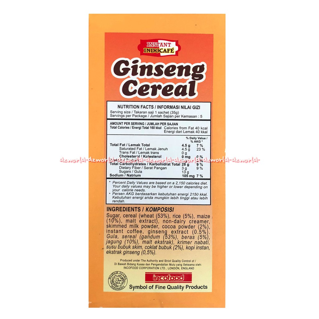 Indocafe Instan Ginseng Cereal 5sachet Sereal Gingseng Minuman Makanan Kopi Instan Indo Cafe Cocok Untuk Sarapan Indokafe