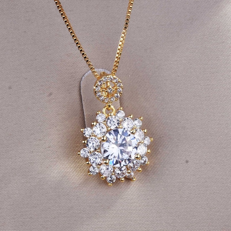 Fashion S925 Silver Light Luxury Super Flash SUNFLOWER Eardrops Stud Earrings Necklace Set