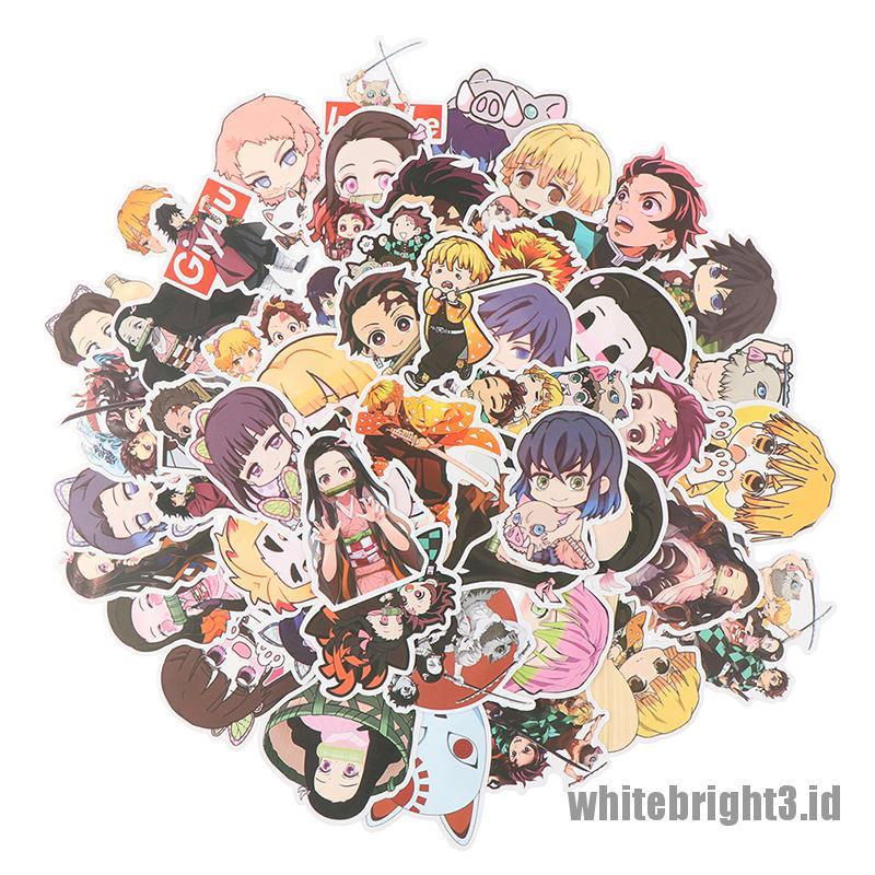 (white3) 50pcs Stiker Motif Anime Demon Slayer Bahan PVC Untuk Koper / Laptop / Skateboard