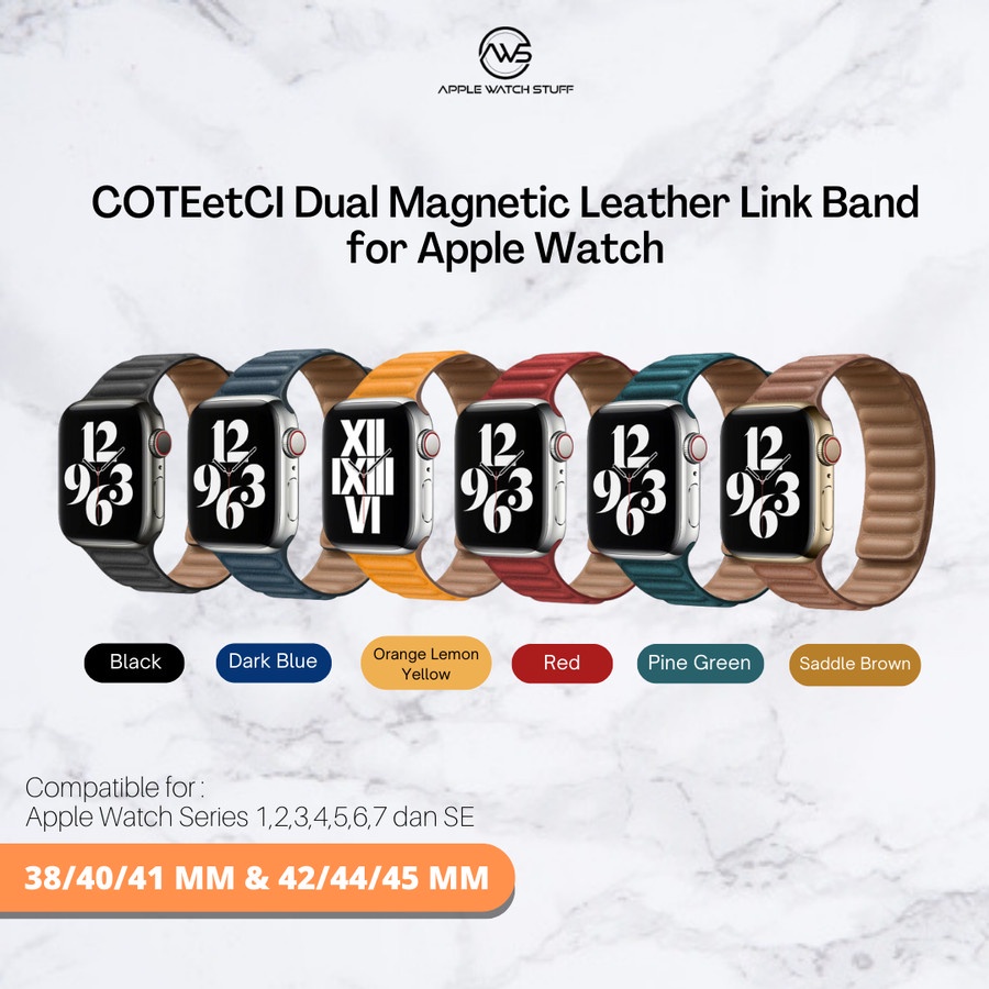 COTEetCI Dual Magnetic Leather Link Band for Apple Watch 1 2 3 4 5 6 7 - 38/40/41mm, Saddle Brown