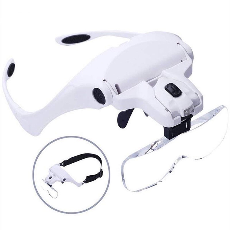 Helm Kacamata Pembesar Reparasi Jam 5x Magnifier 2 LED - 9892B2 - White