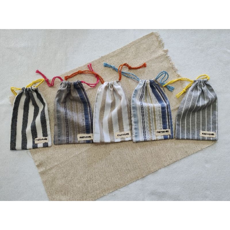 eystudios - Mini Pouch Drawstring cotton  / Kantong Serut motif salur