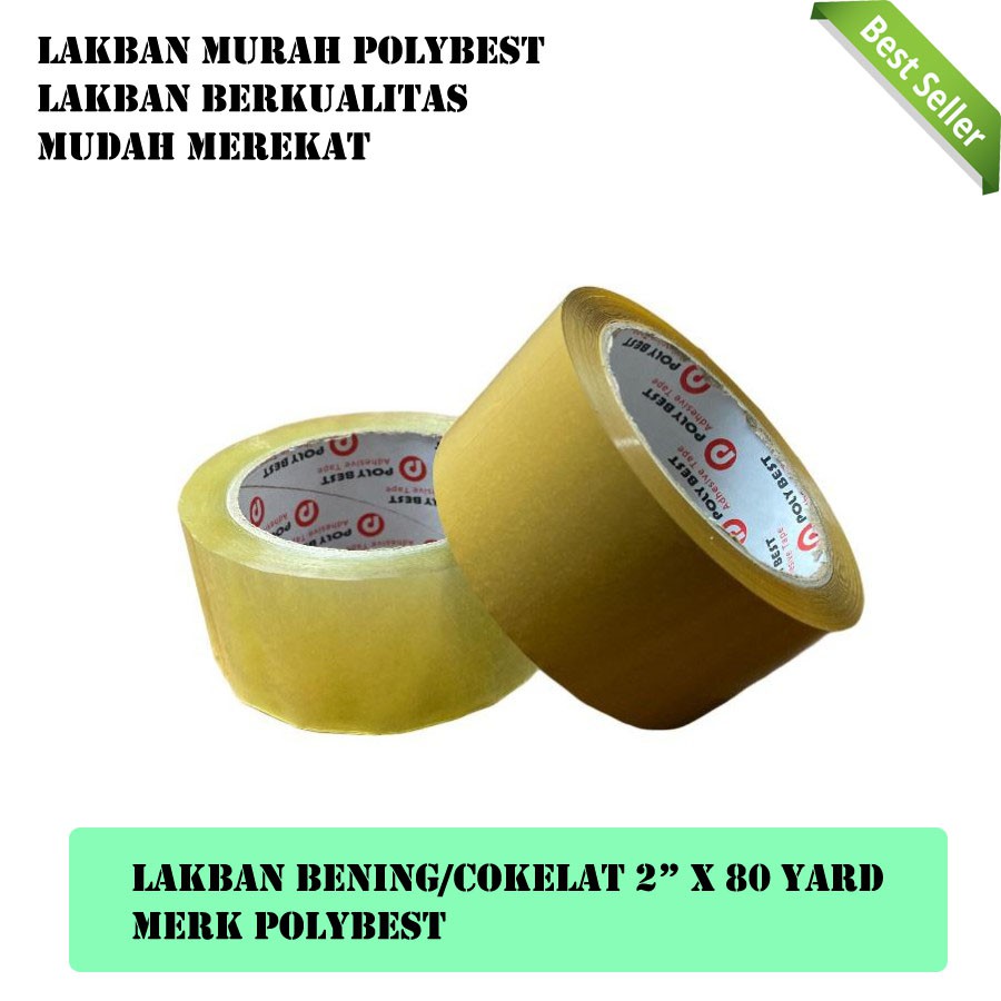 Lakban Bening Transparant/Cokelat Polybest 48mm x 80 Yard - Lakban Packing Murah Berkualitas