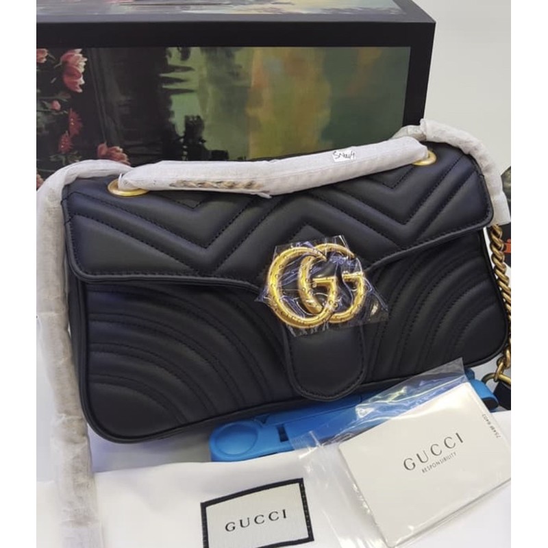 GUCCI MARMONT CHAIN BAG MIRROR VIP BLaCK