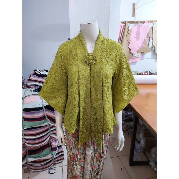 Kebaya floy KIMONO BROKAT standar jumbo glitter full furing busui KeroncongBusana-Olive