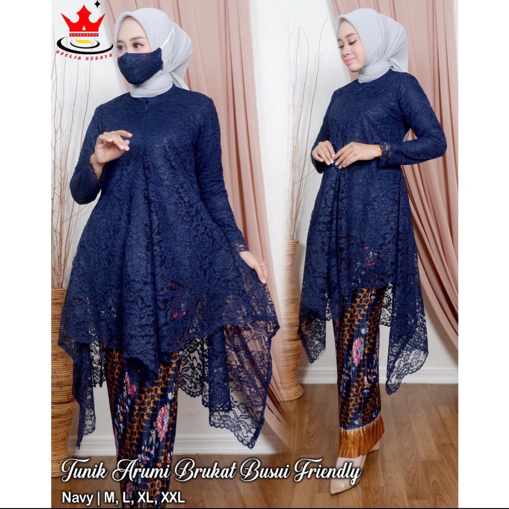 Setelan Kebaya Tunik Tulle Brukat Wanita Modern Outfit Gaun Kondangan Busui Friendly By Laquse_kebaya2