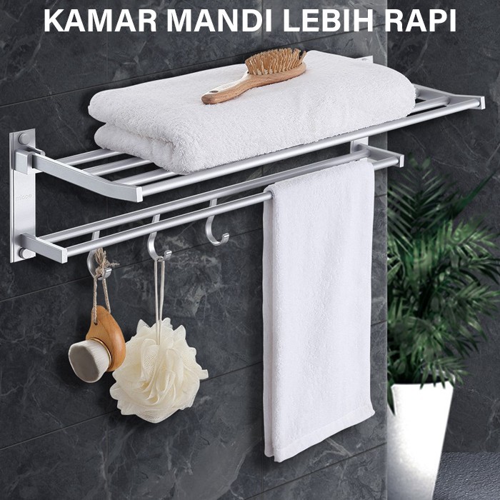 Rak Gantungan Handuk serbaguna Stand hanger Anti Karat Dinding Kamar Mandi multifungsi