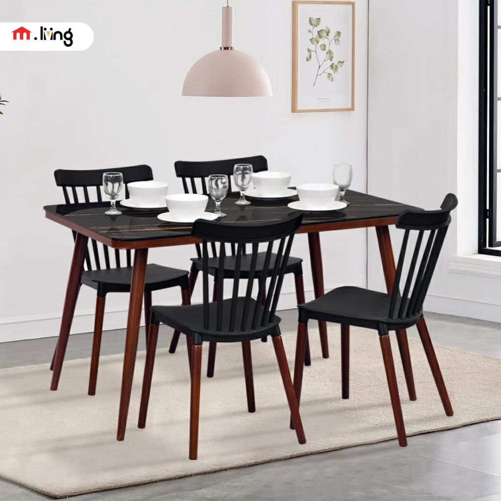 M.Livingstore-Meja-Makan-Kaca-Motif_Marbel-Hitam