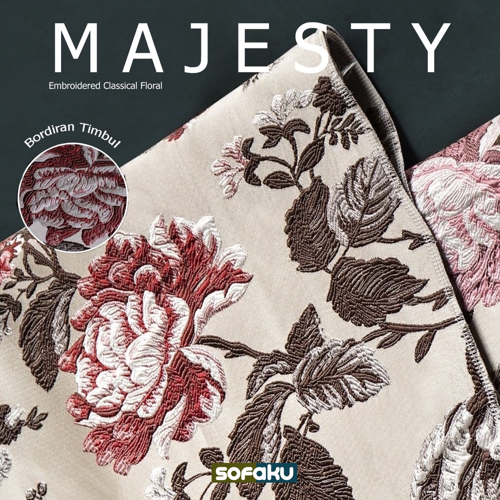 MAJESTY Kain Bunga Timbul - Yugos Bahan Motif Kembang Classic Floral - Kain Motif Bunga Sarung Banta