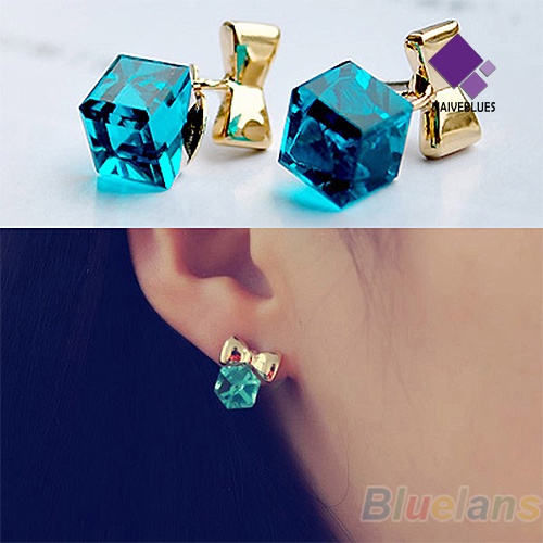 Anting Stud Desain Kubus Ikatan Simpul Berkilau Untuk Wanita