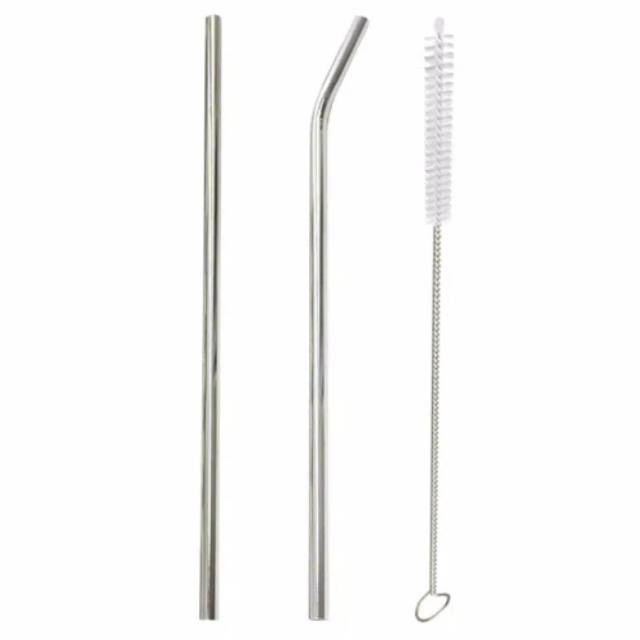 Sedotan Stainless 3IN1 Sedotan Steel Straw Lurus Melengkung Sikat