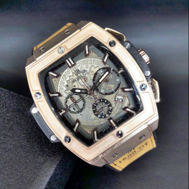 JAM TANGAN HUBLOT LEATHER  KULIT CHRONO ON MEWAH