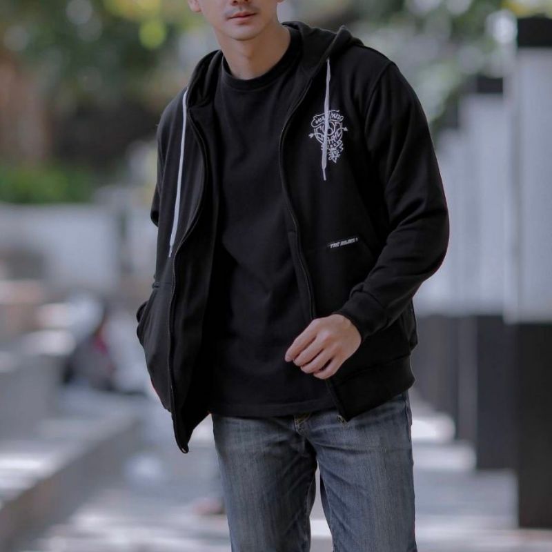 Hoodie Pria Hitam Distro Zipper Tebal Sleting Kupluk Tebal Dara