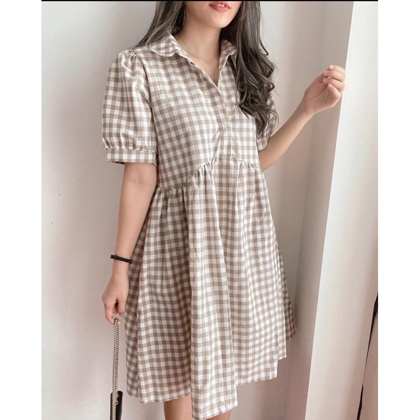 Basic id fashion korean dres irene  dres kotak kotak