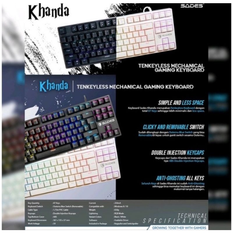 Sades keyboard gaming Mechanical TKL Sades Khanda / Removable Switch