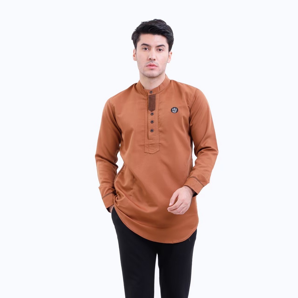 PROGRESS MAN baju koko pria lengan panjang koko kurta pangsi kemeja koko pria lengan panjang koko kurta pangsi baju kurta pangsi dewasa logo bordir Moca P4N9S107