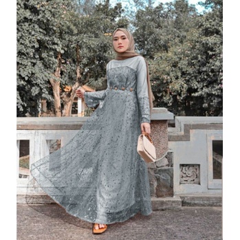 BAJU DRESS GAMIS PESTA FULL BRUKAT TILE MUTIARA IMPORT PREMIUM S M XL XXL JUMBO KONDANGAN NIKAHAN SE