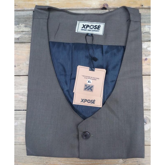 Vest Formal - Rompi Setelan Dalaman Jas Pria/Groomsmen Wedding - Slim Fit M L XL Big Size/Jumbo/XXL-Brown(Polos)