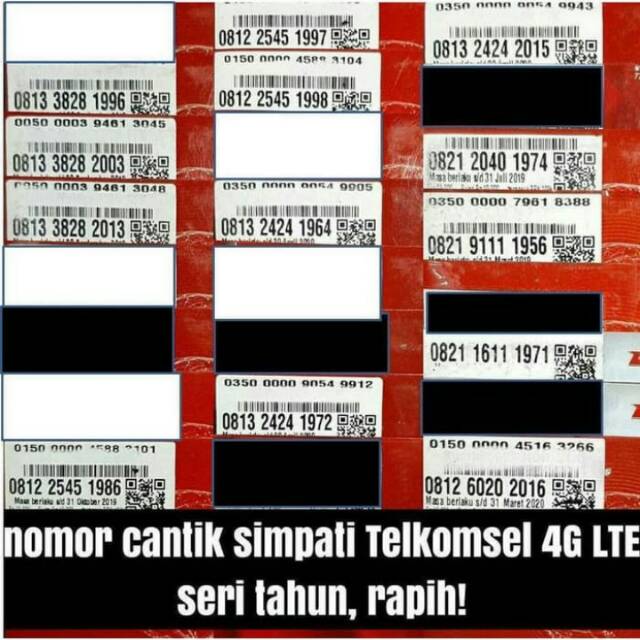 No Cantik Kartu Perdana Simpati 4G Telkomsel Seri Tahun Kelahiran Cantik Nomer Cantik