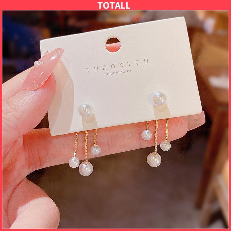 COD Pearl Back Hanging Silver Needle Earrings Temperamen All-Match Anting Wanita Halus-Totall