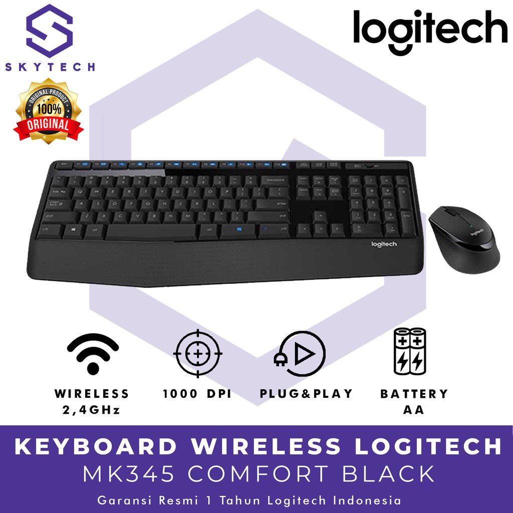 KEYBOARD MOUSE WIRELESS LOGITECH MK345 ORIGINAL GARANSI RESMI